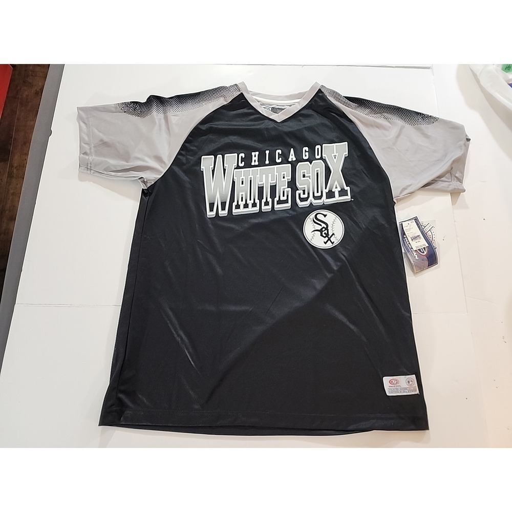 True Fan Men's MLB Chicago White Sox Black Gray Short Sleeve Pullover Top Large‎